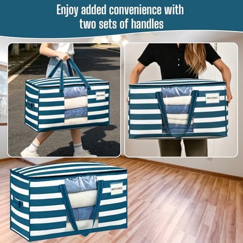 VENO Moving Bags, Wide Open Top, Clear Window, Classic Navy Stripe, 6 Pack - Image 5