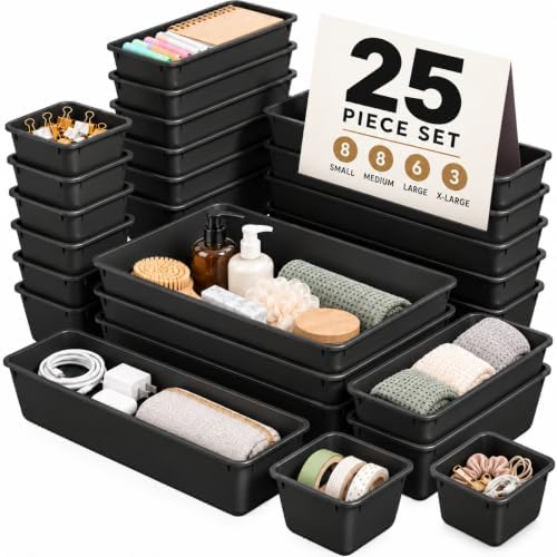 KEMETHY 25 PCS Plastic Drawer Organizers Set, 4 Sizes Vanity Organizer by KEMETHYFocusesonCreatingEfficientStorageProductswithQualityMaterials