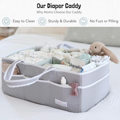 Lily Miles Baby Diaper Caddy - Organizer Tote for Infant Boy or Girl - Baby Shower Basket - Nursery Must Haves - Registry Favorites - Newborn Caddie Car Travel - Gray/Mint, Extra Large - Image 2