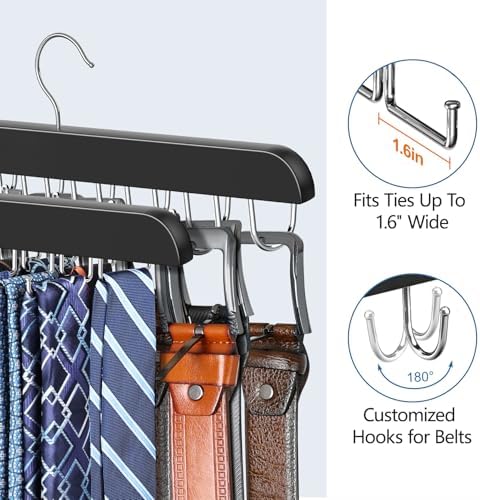 2 Pack Tie Rack & Belt Hanger for Closet Organization, Wooden Tie Organizer - Image 2