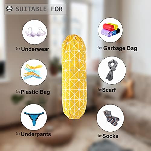 SYIPO Plastic Bag Holder Shopping Bags Carrier, Washable Large Grocery Bag Storage Dispenser ​for Home Kitchen Travelling, Free Adjustment with Drawstring, Yellow, 22x9 - Image 5