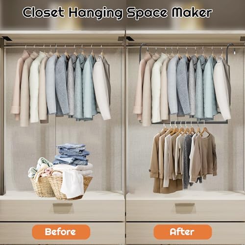 Hanging Closet Rod Adjustable Width Height Closet Rods For Hanging Clothes Black 2 Pack Closet Extender Hanging Rod Clothes Space-Saving Hanging Bar Organizer - Image 5