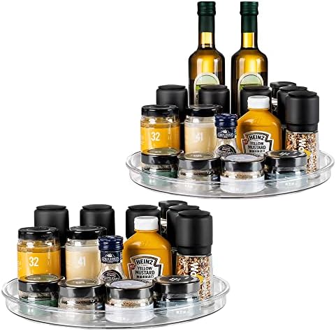 vacane Large 13" Lazy Susan Cabinet Organizer, Non-Skid Lazy Susan Turntable Clear Lazy Susan Tray Storage Containers for Pantry, Kitchen, Countertop, Bathroom-2 Pack by vacane