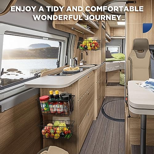 2 Pack Hanging Wall Basket Wire Storage Baskets, Adhesive Basket for Cabinet Door Organizer No Drilling, Hanging Fruit Baskets for Kitchen, Pantry Organization, Bathroom, Black - Image 6