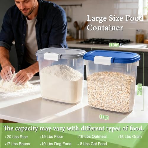 Rice Storage Container 15-20 Lbs, Tall Flour Bin Container with Scoop, Cup - Image 4