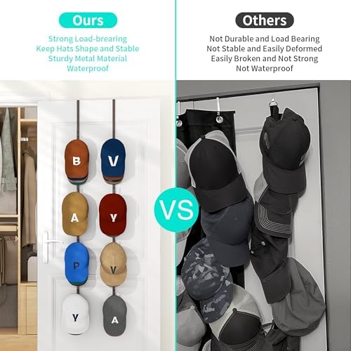 HapiRm Over Door Hat Rack - 4 Packs Metal Hanging Hat Organizer with 16 Hooks Design, Baseball Cap Hanger Organizer Storage Holds up to 80 Caps for Door, Bedroom, Closet（Brown） - Image 3