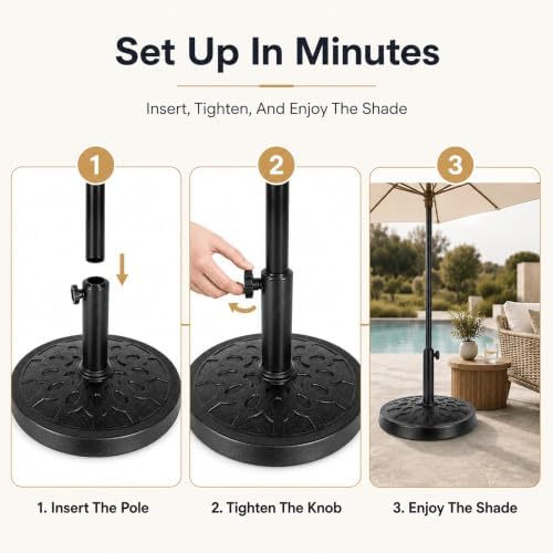 28.7 Lbs 17.91 Inch Round Umbrella Stand, Heavy Duty Weighted Base for Outdoor Market Parasols, Stable Holder for Patio Deck Lawn Garden Poolside, Black - Image 5