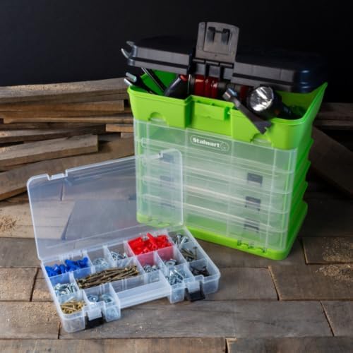 Portable Tool Box - Small Parts Organizer with Drawers and Customizable Compartments for Hardware, Fishing Tackle, Beads or Crafts by Stalwart (Green) - Image 6