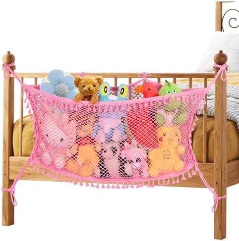 Stuffed Animal Storage Net, Large Bedside Toy Organizer Net, Cotton Plushie Toy Storage Hammock with Tether for Stuffed Animals Playroom Organization by erogeen