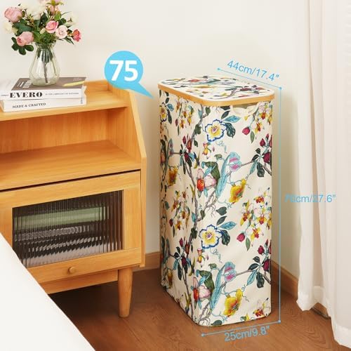 efluky Slim Laundry Hamper with Lid and Removable Bag, 75L Floral - Image 2