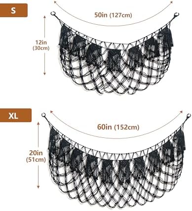 Boho Stuffed Animal Hammock, Falt Wall or Corner Hanging, Black, L - Image 6