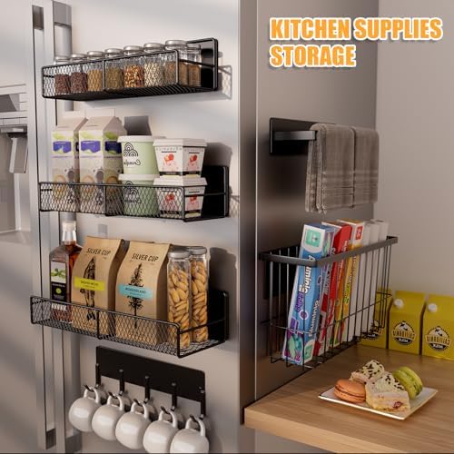 6 Pack Magnetic Shelves for Washing Machine, Magnetic Spice Rack Organizer for Refrigerator, Magnetic Shelf with Hanger Organizer, Metal Magnetic Basket, Laundry Organization and Storage, Black - Image 6