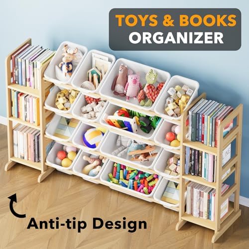 SpaceAid Toy Storage Organizer with 6 Shelves and 16 Bins, Toy Organizers Storage Bookshelf, Kids Bin Shelf Toys Box Bookcase for Bedroom Playroom Organization Room Decor, White - Image 4