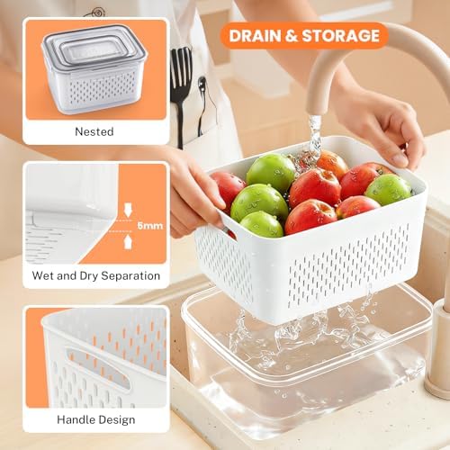 8 Pieces Fruit Storage Containers for Fridge with Lids and Strainer - Image 3