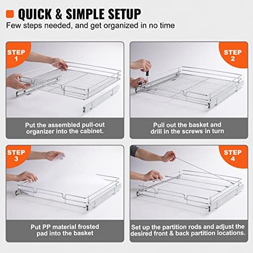 VEVOR 21.5" Wx21 Dx3.5 H Pull Out Cabinet Organizer, Heavy Duty Slide Out Pantry Shelves, Chrome-Plated Steel Roll Out Drawers, Storage for Home, Under Sink, 23" Wx22 Dx7 H Install Size for Cabinet - Image 5