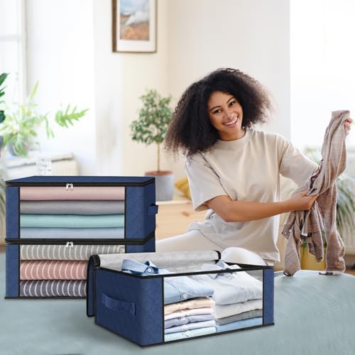 HomeHacks 8-Pack Clothes Organizer Storage Bags, 35L Storage Bins, Blue - Image 7