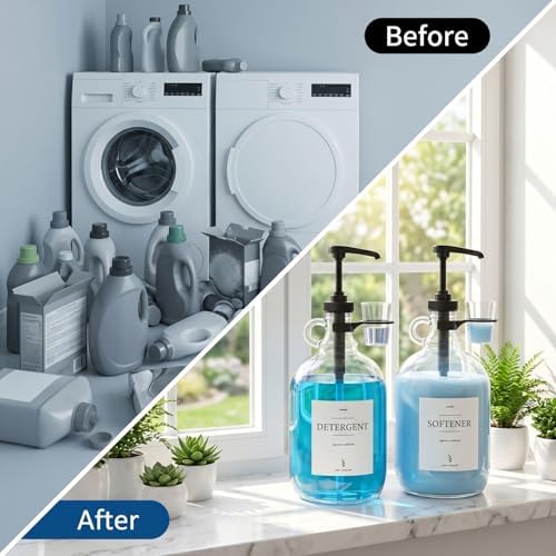 2 Pcs Glass Liquid Laundry Detergent Dispenser with Cup Holders, Half Gallon Dispenser for Laundry Room (64 oz. Each), Laundry Detergent Bottles with Pump Dispenser - (Black Pumps) - Image 5