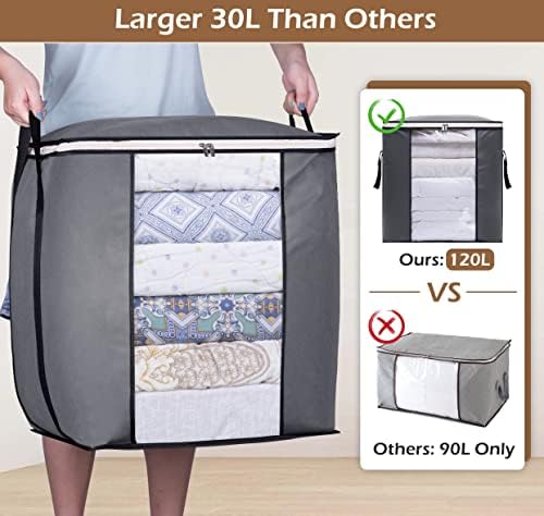 SLEEPING LAMB 120L Extra Large Blanket Storage Bags Breathable Clothes Storage Containers for King Comforter Bedding Pillow Sheet, Reinforced Handles, Grey - Image 2