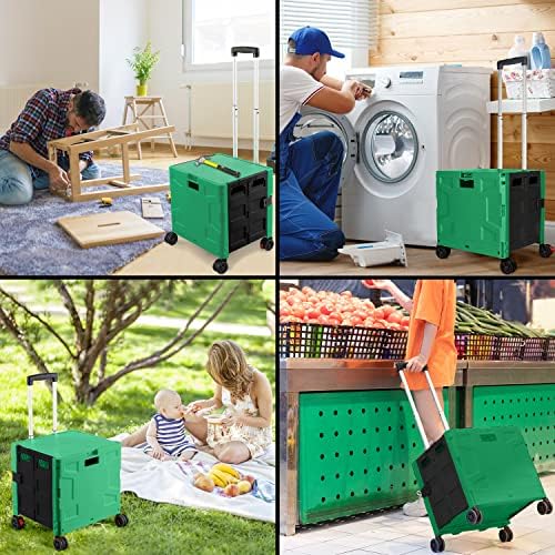 Foldable Shopping Utility Cart Portable Rolling Crate Handcart with 360°Rotate Wheel,Hidden Lid,Telescoping Handle Collapsible for Travel Shopping Moving Storage Office Use(DarkGreen) - Image 3