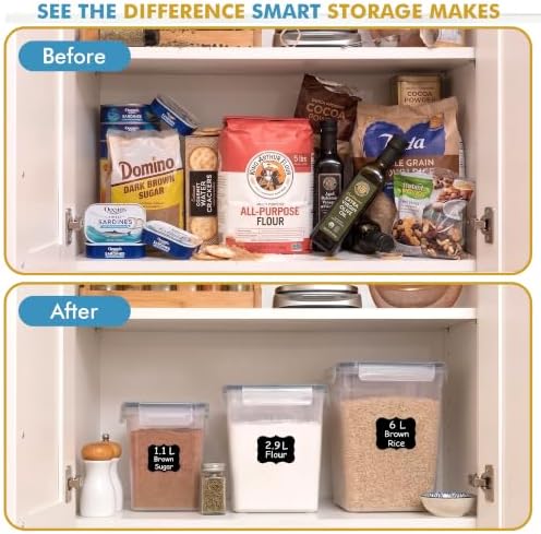 Shazo Flour Sugar Storage Containers Set of 3 (6L, 2.9L, 1.1L) Large Airtight Food Storage Containers with Lids, BPA-Free Plastic Container for Kitchen & Pantry Organizers, Cereal, Rice & Pasta - Image 6