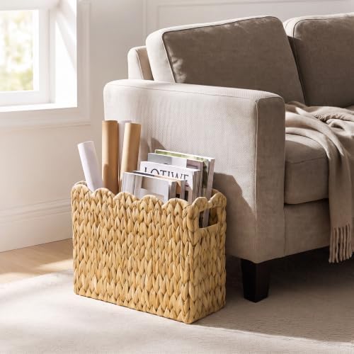 Magazine Holder with Handle, Handwoven Magazine Basket - Image 6