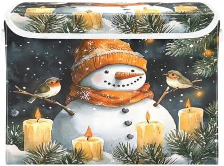 Watercolor Snowman Storage Bins with Lids and Carrying Handle,Foldable Storage Boxes Organizer Containers Baskets Cube with Cover for Home Bedroom Closet Office Nursery by LLCxigua