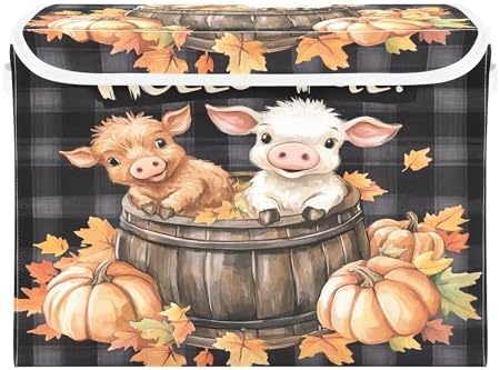 Cute Highland Cow Storage Bins with Lids and Carrying Handle,Foldable Storage Boxes Organizer Containers Baskets Cube with Cover for Home Bedroom Closet Office Nursery by LLCxigua