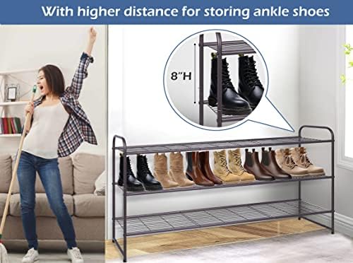 KEETDY Long 3 Tier Shoe Rack for Closet Wide Shoe Storage Organizer Stackable Metal Shoe Shelf for 24 Pairs Men Sneakers with Wire Grid for Closet Floor, Bedroom, Entryway, Bronze - Image 4