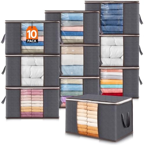Lifewit 10 Pack 60L Clothes Storage Bins with Lids, Blanket Storage Bags by Lifewit