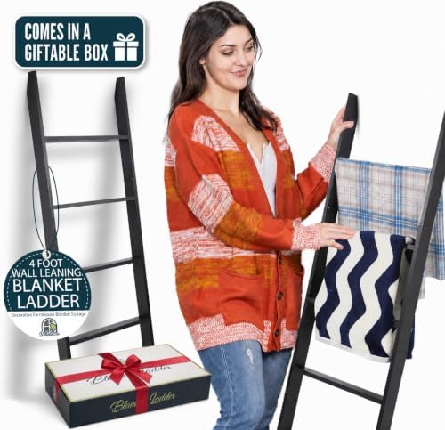 Blanket Ladder for the Living Room and Bedroom, Quilt Rack, 4-Tier, Black - Image 3