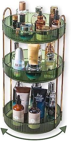 Asayuee 360 Rotating Perfume Organizer,3 Tier Large Capacity Make Up Organizers and Storage,Makeup Organizer for Bathroom,Cosmetic Perfume Stand Holder (Green-3 Tier) by Asayuee