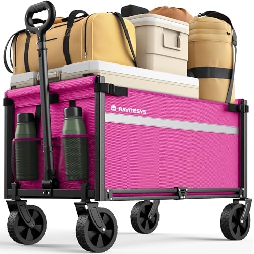 Collapsible Wagon Cart with Wheels, 330LBS for Grocery Shopping Camping by Raynesys