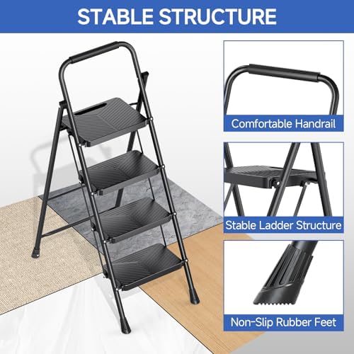 KINGRACK 4 Step Ladder, Portable Folding Ladder with Anti-Slip Pedals - Image 7