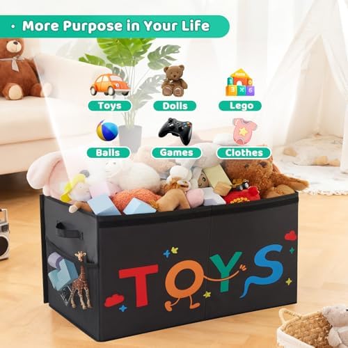 Large Toy Box with Lid,Collapsible Toy Storage with Dividers,Black - Image 4