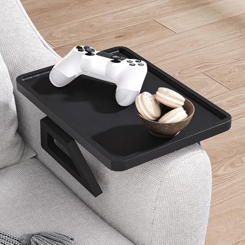 Couch Arm Tray,Bamboo Folding Sofa Tray,Sofa Armrest Trays Clip-On Couch Desk for Drinks,Snacks,Phone,Remote Control（Black） - Image 3