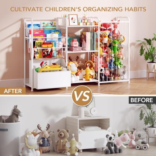 BBLIKE Kids Bookshelf and Toy Storage Organizer with Stuffed Animal Storage - Image 5