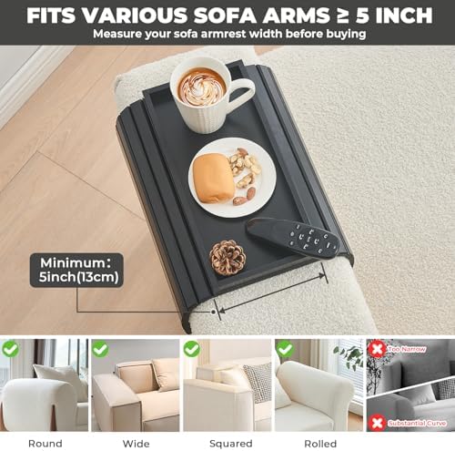 LOVYANXUE Bamboo Sofa Arm Tray, Anti Falling Couch Arm Tray Table, Foldable Couch Armrest Table, Portable Sofa Armrest Trays Cup Holder for Drink, Cups, Phone, Snacks, Remote - Image 5