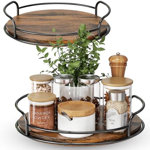 LAMU 2 Pack 9'' 10'' Lazy Susan Turntable Organizer for Table Top Cabinet, Wooden Lazy Susan for Kitchen, Pantry, Countertop, Bathroom Vanity, Spice Organization, Wood Decor by YourHome-OrganizationHelper