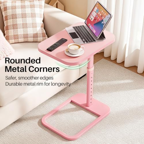 Kitstorack Upgraded TV Tray Table with Panel Lock, 90° Flip-Over Design & Adjustable Height, Sofa Arm Side Table for Eating, Laptop, Couch, Bed, or Small Spaces, Pink - Image 5