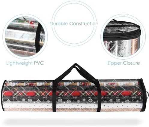 Hearth & Harbor Wrapping Paper Storage Container and Clear Wrap Paper Holder - Christmas Storage Bag with Interior Pockets - Fits Up to 36 Rolls of 40" - Tear Proof, Black - Image 5
