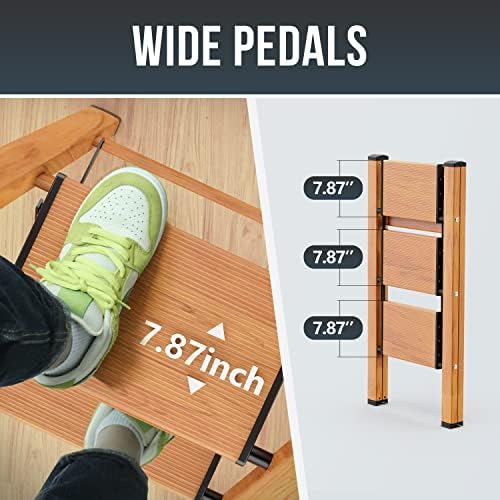 WOA WOA 3 Step Ladder, Foldable Step Stool, 300lbs Load, Wood Grain - Image 6