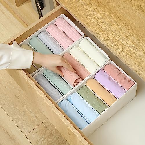 Qozary 3 Pack Sock Underwear Drawer Organizer Dividers, Non-Woven Fabric Collapsible Cabinet Closet Storage Boxes for Clothes, Socks, Lingerie, Underwear, Tie, Belt, Baby, Bedroom (White, 6 Cells) - Image 6