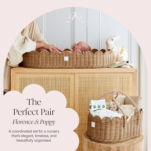 BEBE BASK Premium Baby Diaper Caddy Organizer - Scalloped Rattan Basket - Image 5