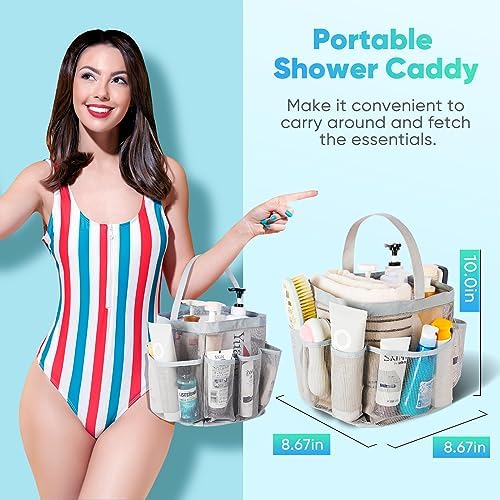 EUDELE 2 Pack Mesh Shower Caddy Portable for College Dorm Room Essentials, Shower Caddy Dorm with 9-Pocket Large Capacity,Shower Bag for Beach,Swimming,Gym All Black+All Grey - Image 4
