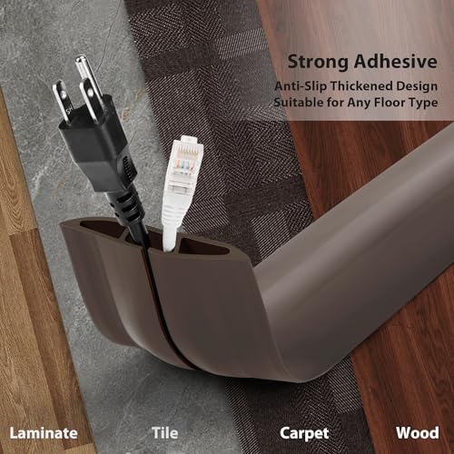 4FT Cord Hider Floor - Brown Floor Cable Hider, Wire Covers for Cords Prevent Cable Trips, Floor Cord Cover, Power Cable Management Cord Protector, Cable Cover Channel 0.6" (W) x 0.31" (H) - Image 3