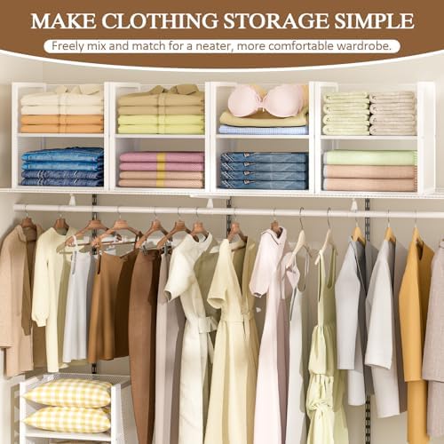2-Tier Stackable Closet Organizers and Storage Basket, Wire Clothes Shelf Organizer Bins, Sweater Storage for Wardrobe Cupboard, Multifunctional Cube Storage Box for Kitchen Bath Laundry Room, White - Image 4