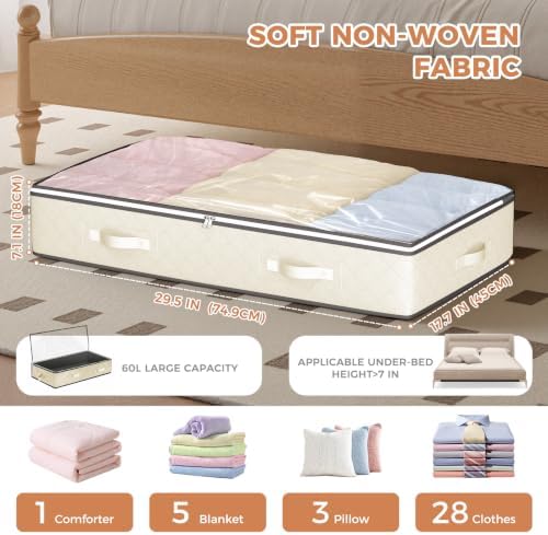 Budding Joy 4 Pack Under Bed Storage Containers with Clear Lids, Beige - Image 3