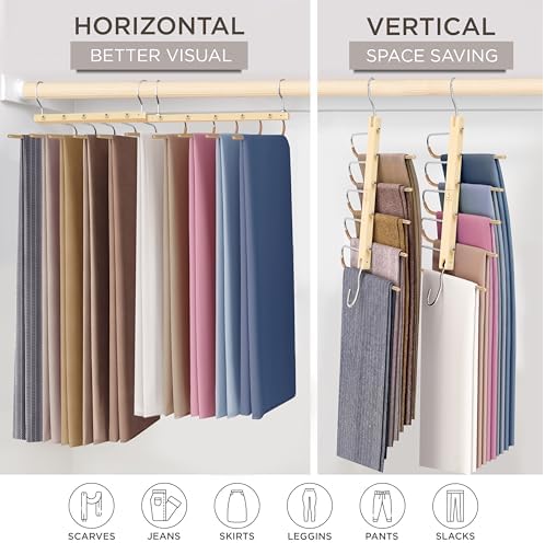 MORALVE Pants Hangers Space Saving - 2 Pack European Beechwood Scarf and Jean Hangers - Closet Organizer and Space Saver Pant Rack, Leggings Hanger, and Scarf Holder with 360° Swivel Hook - Image 4