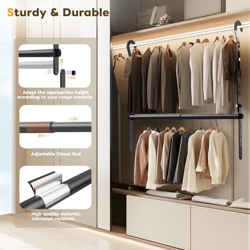 Mavivegue 2 Pack Adjustable Closet Rods for Hanging Clothes - Image 4