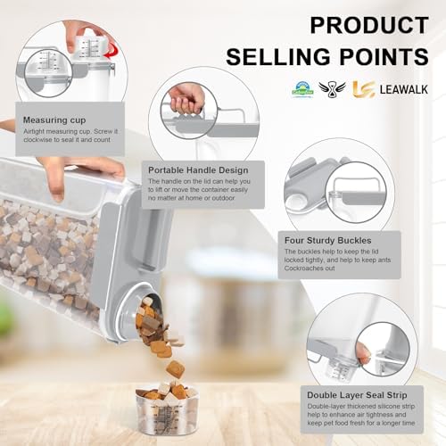 LEAWALK Cat Dog Pet Food Storage Container Up to 10Lbs BPA free-Gray - Image 5
